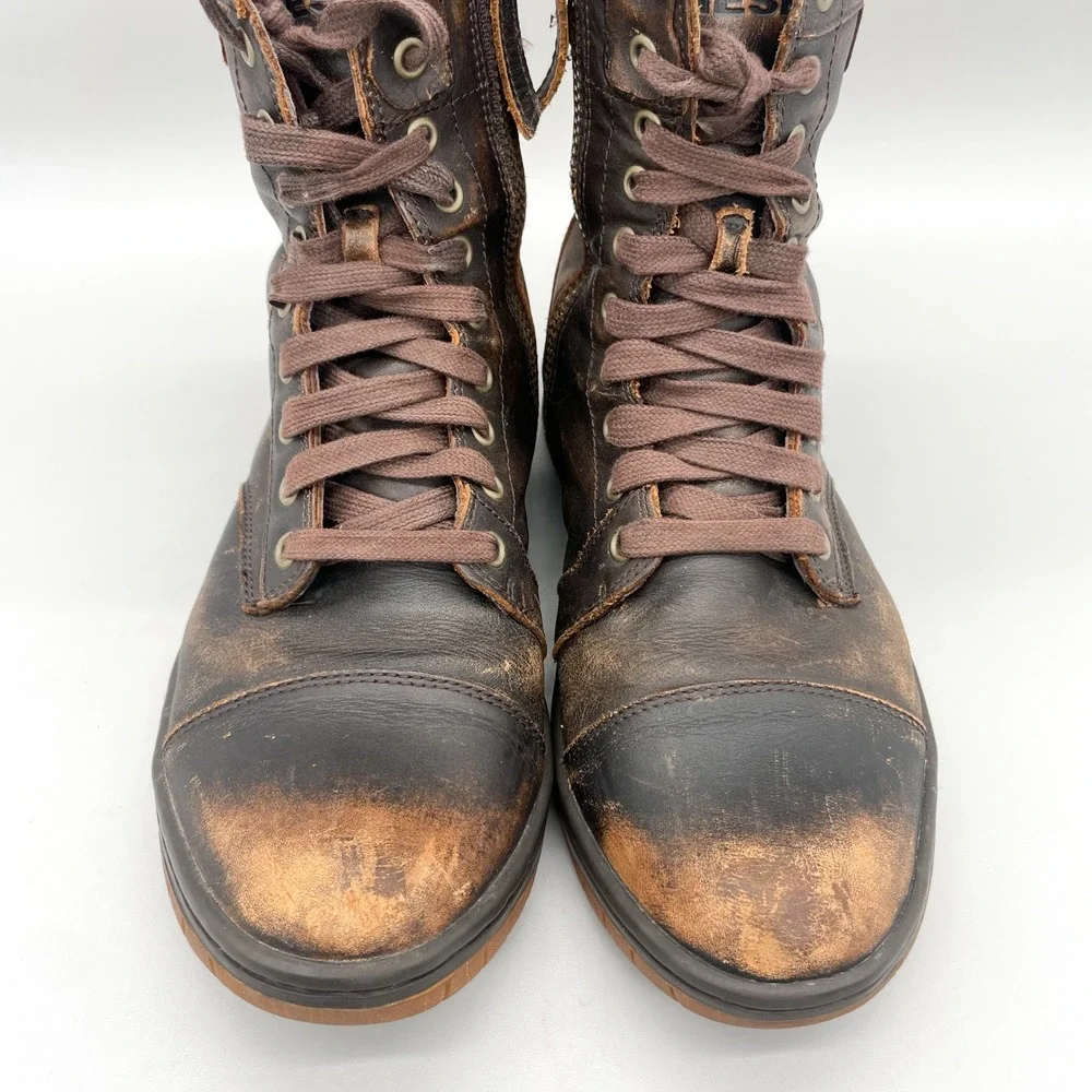 Diesel Tatradium Basket Butch Zip Boots Mens 9 Brown Distressed Leather Hipster